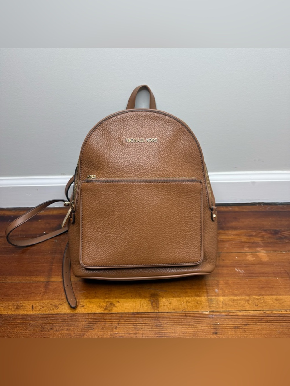 Michael Kors Brown Pebbled Leather Backpack with Gold Hardware